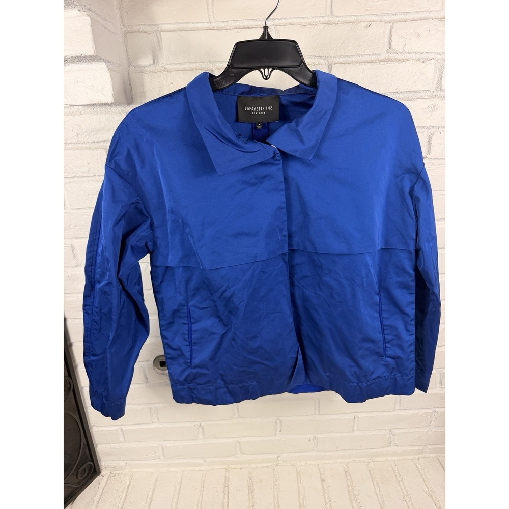 Lafayette 148 Jacket Womens Medium Lightweight Rain Windbreaker Blue
